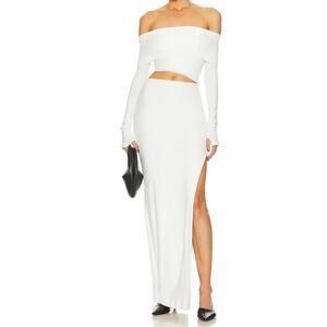 Lama Jouni Off Shoulder Long Sleeve Cut Out Dress